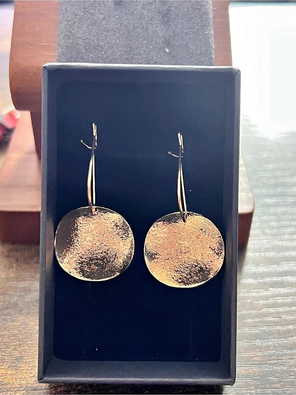 Gold-Tone Hammered Disc Drop Earrings